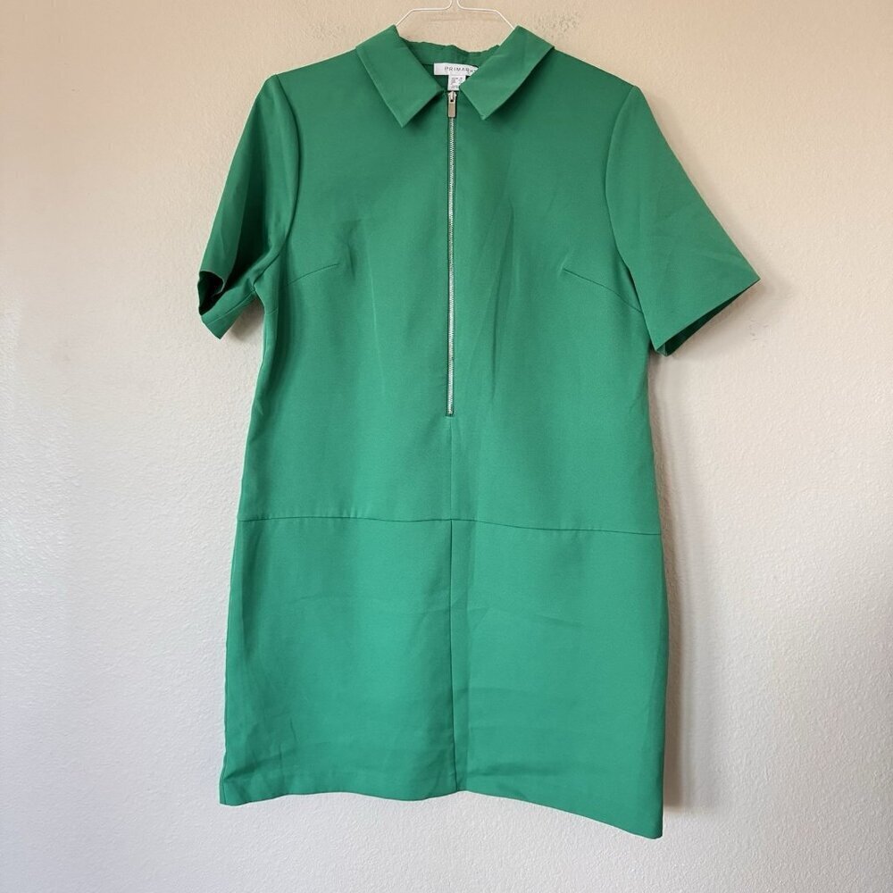 Primark Womens chiffon Silver Zip Front Shift Dress green Size 12 US